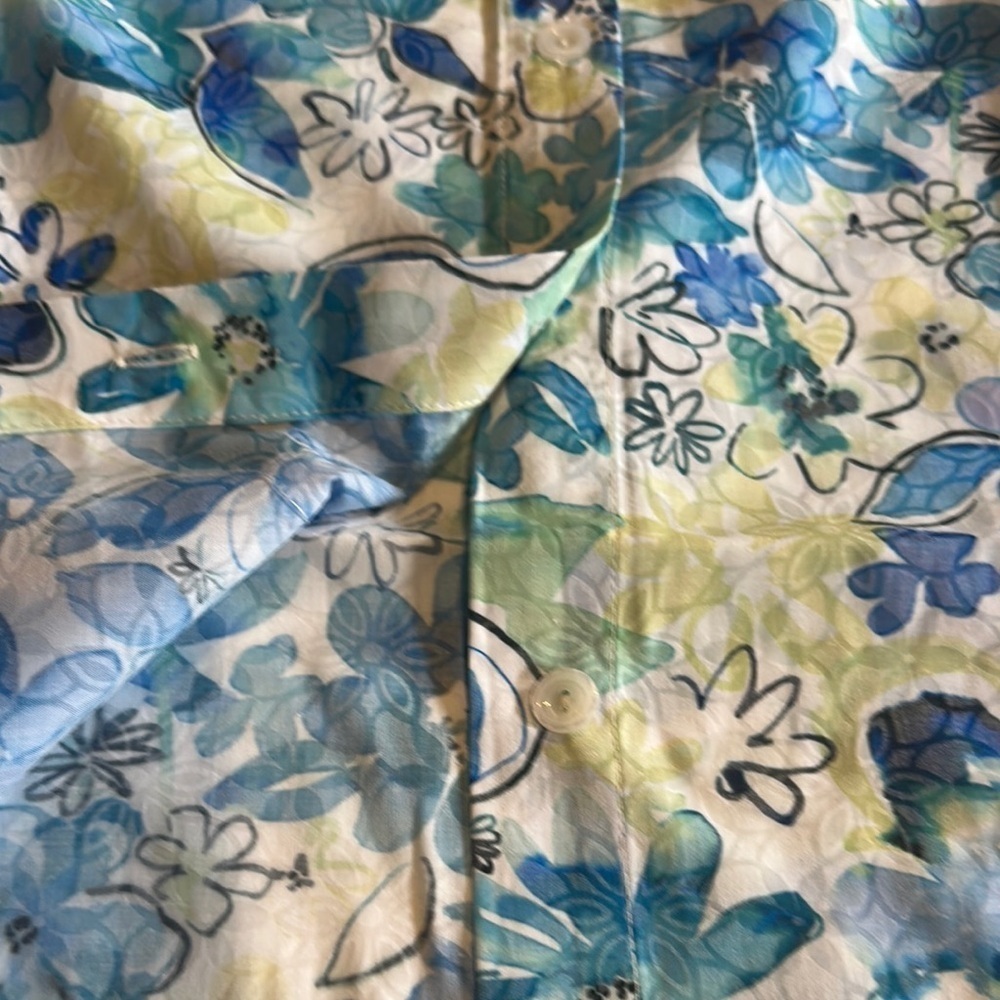 NWT Alfred Dunner Floral elbow fit Button-Up Shirt multi blues side slits collar - Picture 7 of 13